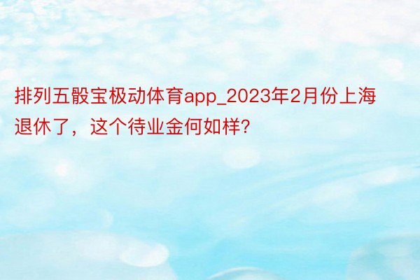 排列五骰宝极动体育app_2023年2月份上海退休了，这个待业金何如样？