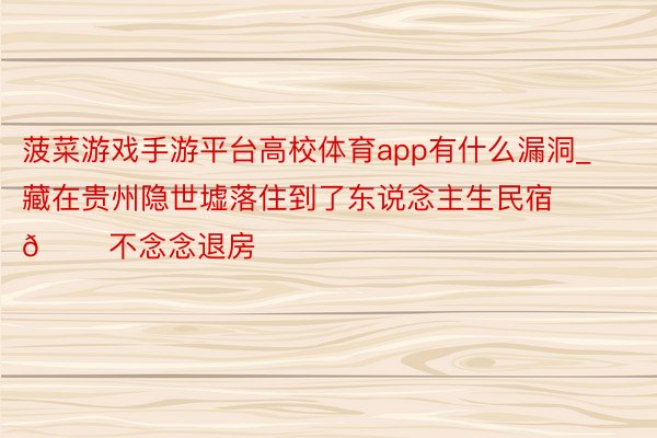 菠菜游戏手游平台高校体育app有什么漏洞_藏在贵州隐世墟落住到了东说念主生民宿🏠不念念退房